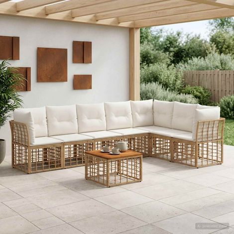 Salon de jardin modulable 8 pièces en poly rotin blanc naturel et crème, 57.6kg - PANGIVO (1/5)
