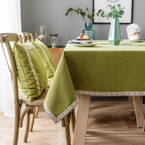 Nappe rectangulaire 100x160 cm Vert avec broderie Coton Lin pour Intérieur & Extérieur