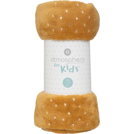 Plaid Enfant en Flanelle Ocre motif doré 75 x 100 cm - Atmosphera (1/3)