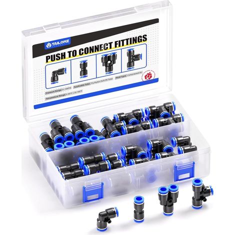 Raccords Pneumatiques 8mm - Kit 40 Pièces - Plastique - Push To Connect - Pour Tube PU Nylon PE (1/5)
