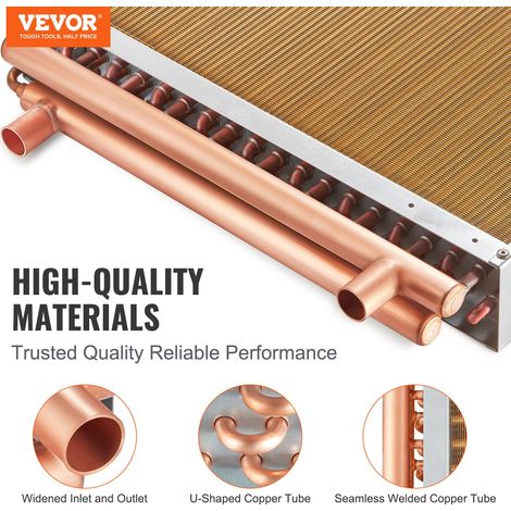Échangeur de chaleur eau-air, 50,8x50,8 cm, échangeur thermique, 3 rangées ports en cuivre, 242 ailettes aluminium pour four à bois extérieur, refroidissement résidentiels, chauffage à air pulsé (1/5)