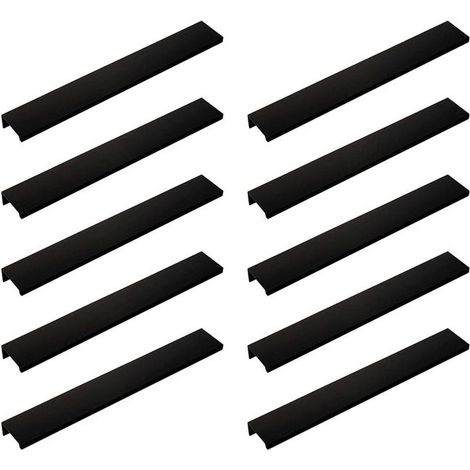 (10 Stück, schwarz) Unsichtbarer, langer Möbelgriff, 200 mm lang, schwarz lackiert, kein Bohren erforderlich