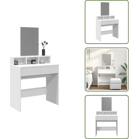 The Living Store Schminktisch mit Spiegel Weiß 80x41x144,5 cm - Schminktisch - Kosmetikschrank - Badezimmermöbel - Spiegelkommode - Makeup Tisch (1/5)