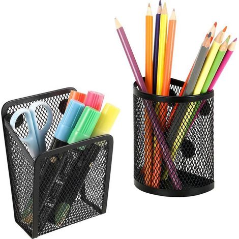 2 Pcs Pot a Crayon, Multi-Usages Paniers de Rangement en Maille Métal Porte Stylo Bureau pour Réfrigérateur, Accessoires Casier (1/4)