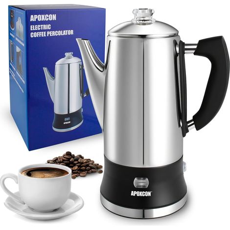 Cafetière électrique pour 12 tasses - Machine à café en acier inoxydable (304) avec bouton de couvercle en verre et interrupteur marche/arrêt (1/5)
