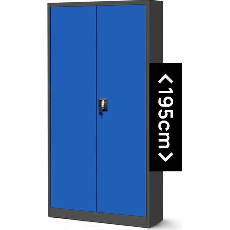 Jan Nowak Aktenschrank C001H Büroschrank Metallschrank Stahlschrank Werkzeugschrank Stahlblech Pulverbeschichtet Flügeltürschrank Abschließbar 195 cm x 90 cm x 40 cm - anthrazit/blau