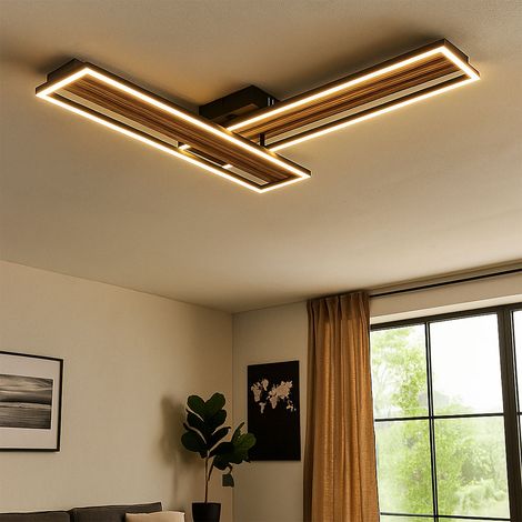 LED Deckenlampe Holzoptik Wohnzimmerlampe Deckenleuchte schwenkbar Designlampe schwarz, Metall Alu Kunststoff, 30W 1540lm warmweiß, LxH 90 x10