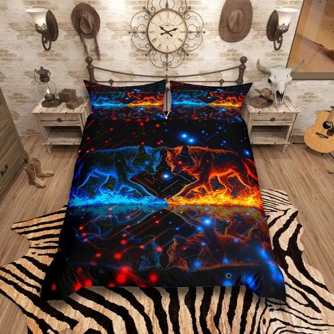 Parure de lit avec housse de couette 135 x 200 cm pour enfant Motif loups 3D animaux sauvages garçon loup Figurine de lit Noir Décoration de chambre (1/5)