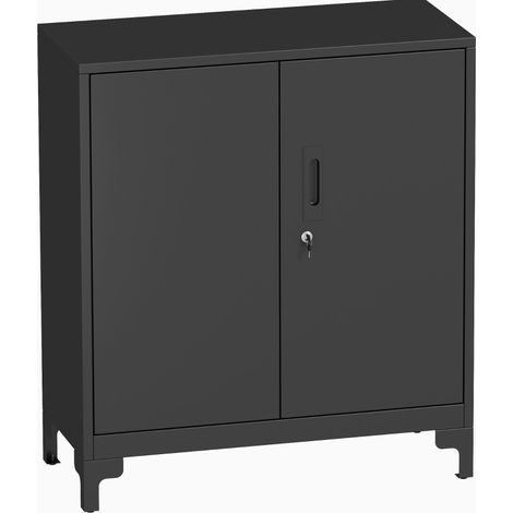 Metall Büroschrank mit abschließbaren Doppeltüren, schwarz, 2 Ebenen, MODENUIT (1/3)