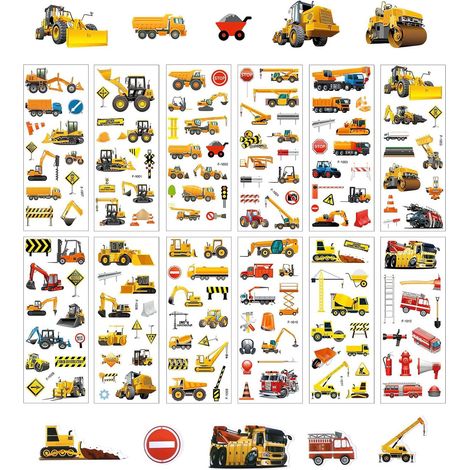 Autocollants 3D Épaissis Enfants Véhicules de Chantier, 12 Stickers Imperméables pour Garçons et Filles, Gommettes Camion Pelleteuse Pelle Mécanique, pour Gourde, Valise et Décor (1/5)