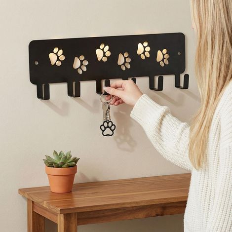 Llavero de pared multifuncional de color negro, llavero de metal con 6 ganchos para llaves, ideal para dormitorios, pasillos y garajes. (1/5)