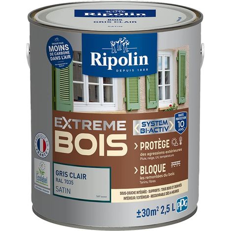 RIPOLIN Peinture pour bois intérieur et extérieur - Gris clair Ral 7035 satin - 2,5 L