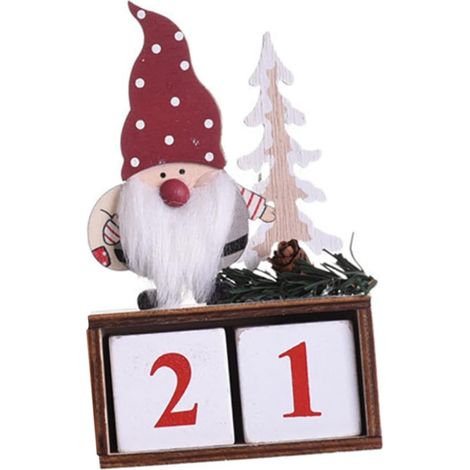 Calendrier de Bureau en Bois Naturel Perpétuel, Calendrier Manuel de Noël Compte à Rebours, Blocs Rotatifs pour Affichage Date, Décoration Festive de Bureau (1/5)