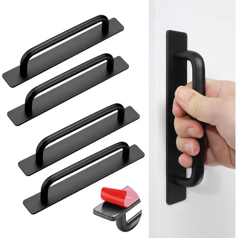 Maniglie Armadio, 4 Maniglie per Mobili, Maniglie per Armadio in acciaio inox, Maniglie Cucina autoadesive, maniglie senza foratura, adatte per cassetti, armadi, ante - Nero, 147 mm (1/5)