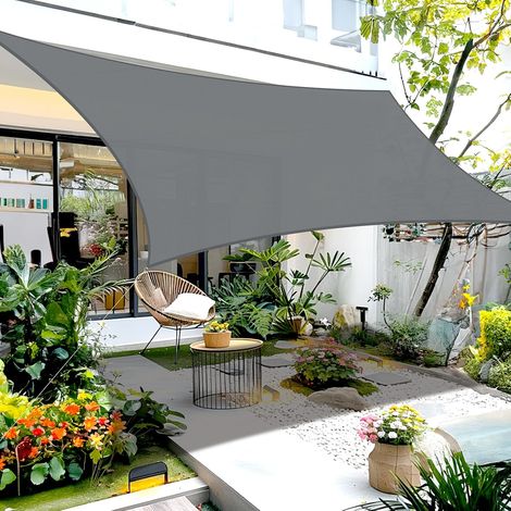 Voile d'ombrage Triangle 5x5x7m Respirant HDPE Toile Ombrage UV Protection pour Patio Balcon Jardin Terrasse Extérieur-Crème (1/5)
