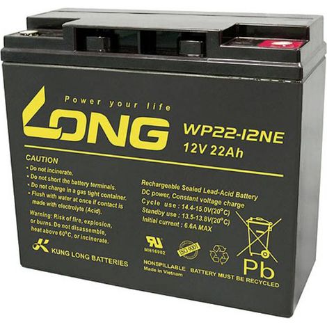 Long WP22-12NE batteria ricaricabile nera 12 volt 22 Ah