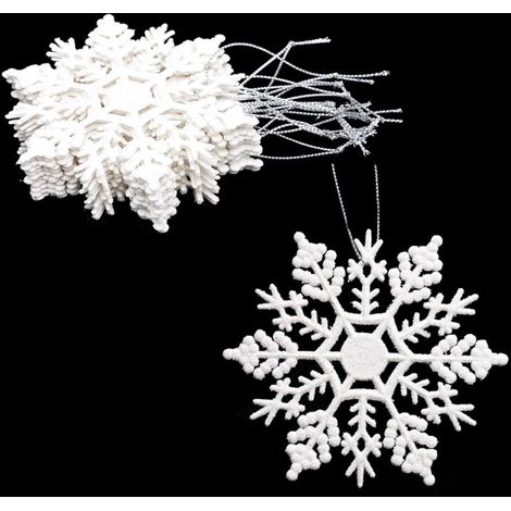 Lot de 12 - Décorations à Suspendre avec Flocon de Neige de 10 cm (4") - Décorations de Noël (Blanc) (1/5)