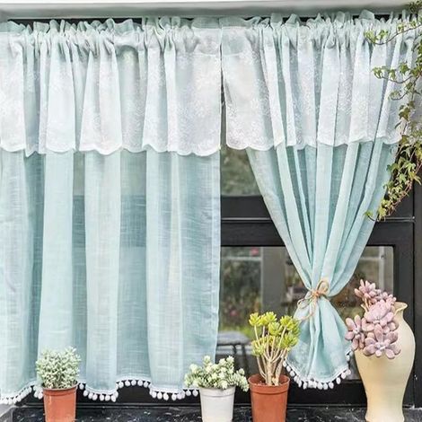 2 pcs Rideaux courts en dentelle transparente avec passe-tringle pour petite fenêtre, cuisine, salle de bain, café, 180 x 60 cm (w x h).