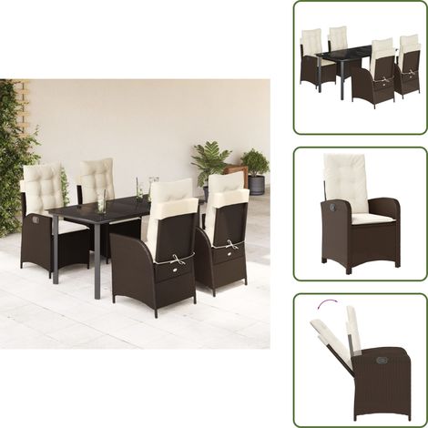 The Living Store Ensemble à manger de jardin 5 pcs et coussins marron poly rotin - Chaise de jardin (1/5)