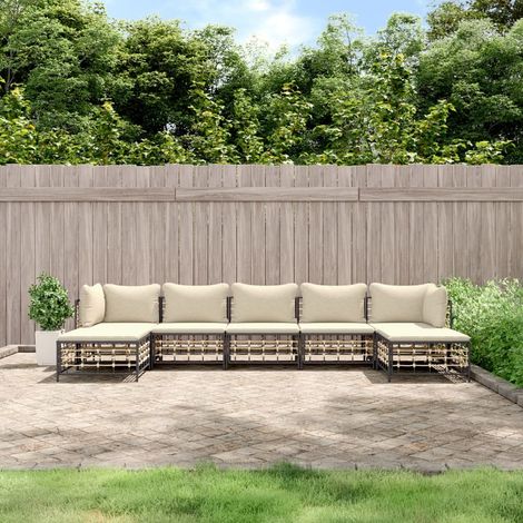 7-tlg. Garten-Lounge-Set mit Kissen Anthrazit Poly Rattan vidaXL (1/5)