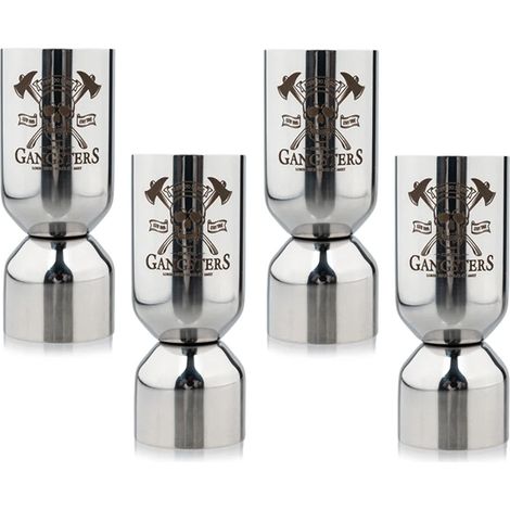 (C 25 50 - Lot de 4) Doseur double en acier inoxydable, idéal pour les bars et la cuisine. Doseur à cocktails, verre doseur en forme de crâne, accessoires de bar. (1/5)