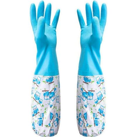(bleu) Gants en caoutchouc pour bassin et drainage – Travaux ménagers et jardinage, entretien du jardin, désherbage, lavage, nettoyage, vaisselle – Pour protéger vos manches (1/4)