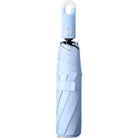 Paraguas plegable automático - resistente al viento - con gancho giratorio - portátil - con mango antideslizante - compacto (azul)