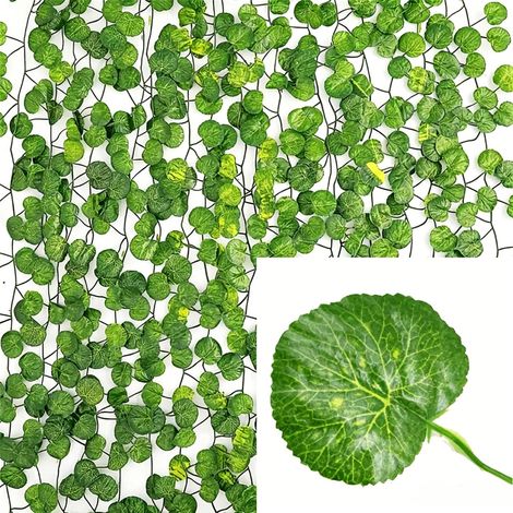 LEDANDER Guirlande de lierre artificiel (lot de 12), 2,2 m, pour la décoration murale de la chambre, feuilles vertes suspendues, idéale pour les fêtes, mariages et Noël. (1/4)