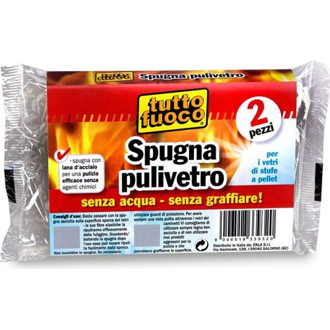 Tutto Fuoco Spugne Pulivetro 2 Pezzi in Lana d'Acciaio per Stufe