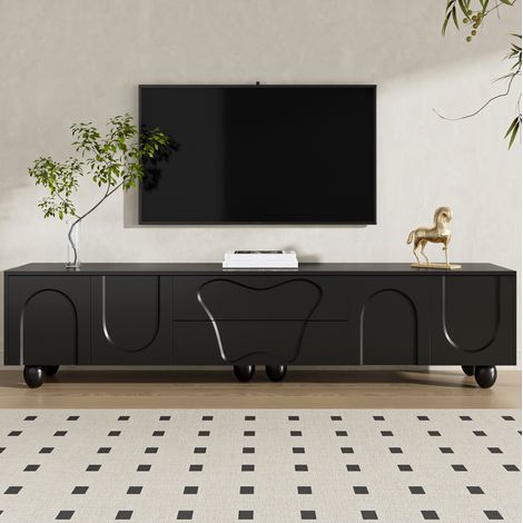 Mobile TV 180 cm nero opaco con vani contenitori, piedini in legno, 2 cassetti DESVIAE (1/5)