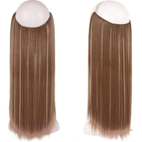 Extensiones de cabello sintético liso castaño con mechas, 46 cm. (1/4)