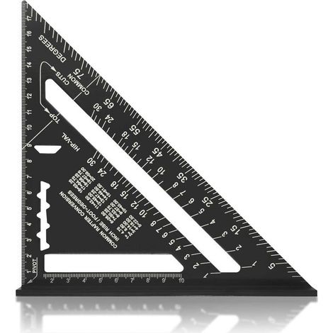 Ouylaf Équerre en aluminium 180 mm Résistante à la corrosion Angles 45° et 90° Finition noire mate pour lecture précise Outil de menuiserie (1/5)