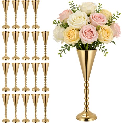 VEVOR Jarrones Decorativos, Paquete de 20 Piezas, Floreros de Trompeta de Metal Dorados, Altura de 43 cm, Centro de Mesa para Boda, Estilo Elegante, Decoración para Banquete Ceremonia Fiesta Recepción (1/5)