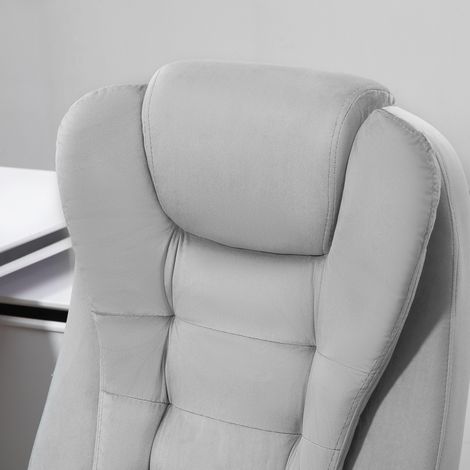 Silla de oficina con función de masaje, silla ejecutiva ergonómica con calefacción, reclinable, mecedora, regulable en altura, giratoria 360°, con bolsillo lateral, aspecto de terciopelo, gris. (1/5)