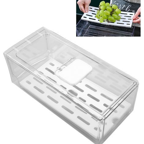 Boîte de Rangement pour Réfrigérateur avec Plateau Égouttoir - Conteneur à Fruits 11x14x30cm (1/5)