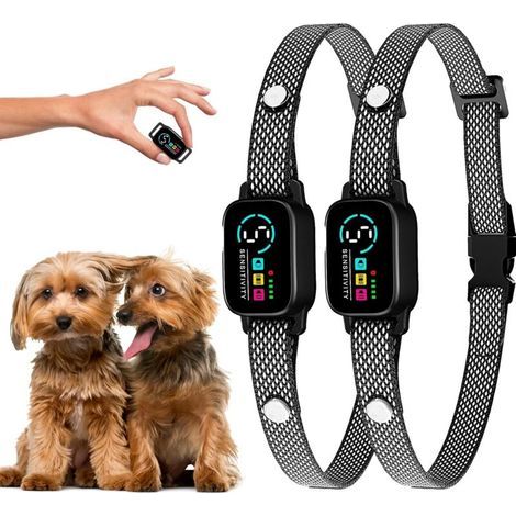 ALLIANDISLot de 2 colliers anti-aboiements pour petits chiens de 8 à 40 lb - 3 modes et 5 niveaux de sensibilité - Étanche, rechargeable, charge magnétique - Entraînement humain et efficace (Noir) (1/4)
