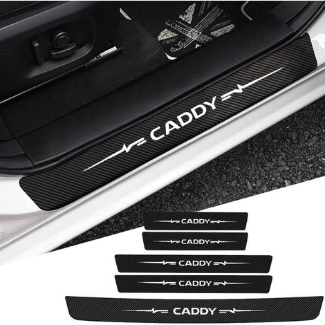 (5 pièces) Autocollants de seuil de porte avant pour Volkswagen VW Caddy,emblème en fibre de carbone,protection de pare-chocs arrière,plaque de seuil,autocollants (1/3)