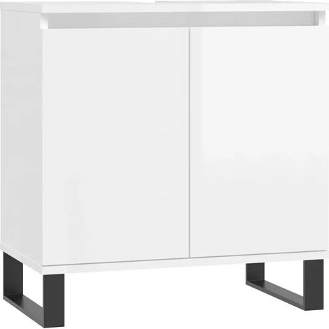 Armadio da bagno rettangolare moderno portaoggetti 58 x 33 x 60 cm finitura lucida in legno bianco 020049030