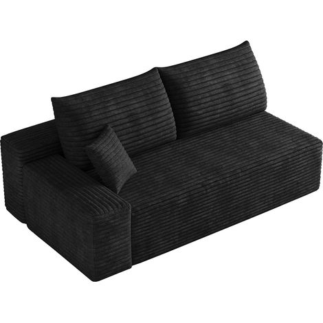 Divano angolare reversibile 2 posti, chaise longue sinistra, senza montaggio, tessuto a coste peluche nero (1/5)