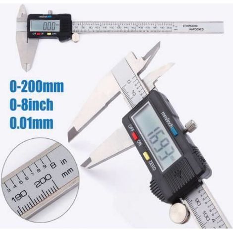 Pied à coulisse numérique - 200mm - Acier inoxydable - Écran LCD - Mesures intérieures et extérieures (1/5)