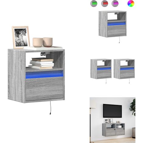 TV-Wandschränke LED-Beleuchtung 2 Stk. Grau Sonoma 41x31x45 cm - TV-Wandschrank - TV-Wandschränke - TV-Schrank Wand - TV-Schrank Wandmontage (1/5)