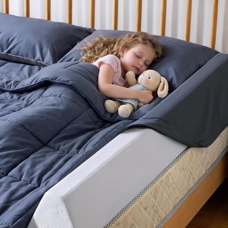 Boudin de Lit Enfant en Mousse Trapézoïdal, Barrière de Lit avec Housse Amovible Lavable, Protection Antidérapante pour Lit Simple, Double, Queen et King, 132 × 17 × 14 cm (1/5)