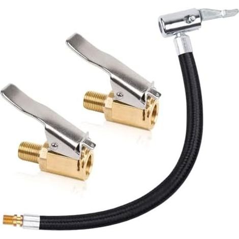 2 Stück Reifenfüller Schlauch, 20cm Autoventil Adapter mit 8mm Ventilverlängerung Set Hebelstecker Air Chuck Reifenfüllschlauch für Auto Fahrrad Motorrad Kompressor (1/5)
