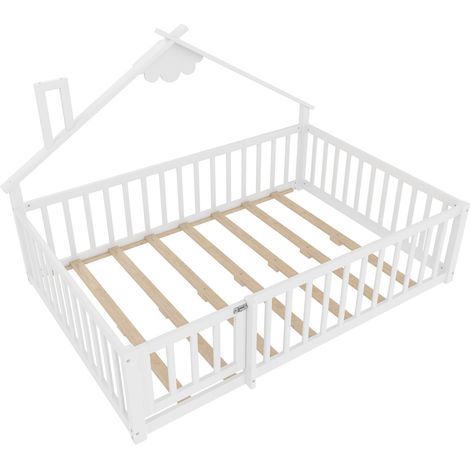 Letto casetta per bambini 140 x 190 cm in pino bianco con sponda e chiusura (1/5)