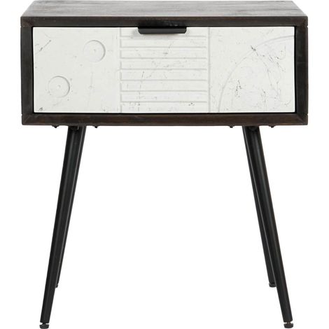 Table de chevet, table de nuit en bois de manguier coloris blanc et métal wengué - Longueur 45 x Profondeur 38 x hauteur 50 cm -PEGANE- (1/5)