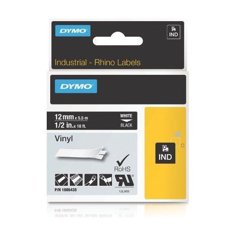 Etiquetas Dymo Rhino blancas sobre negro 12mm x 5,5m (1/5)