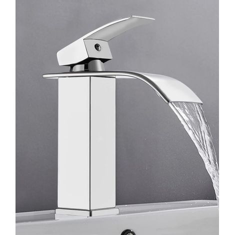 Robinet d'évier cascade pour la maison, en acier inoxydable avec cartouche en céramique, robinet encastré avec eau chaude et froide réglable. (1/5)