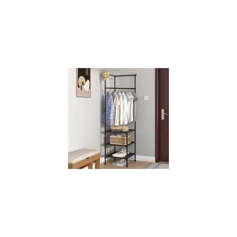 Porte-manteau sur pied noir, support mural à un niveau avec 3 étagères intégrées, meuble d'entrée ou chambre d'angle – design moderne et gain de place (1/3)