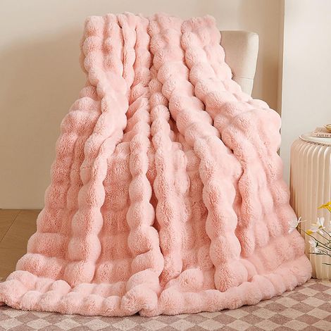 Couverture en  pour canapé, super douce, imitation fourrure de lapin, chaude, idéale pour les lits et les canapés (rose) 100 x 160 cm