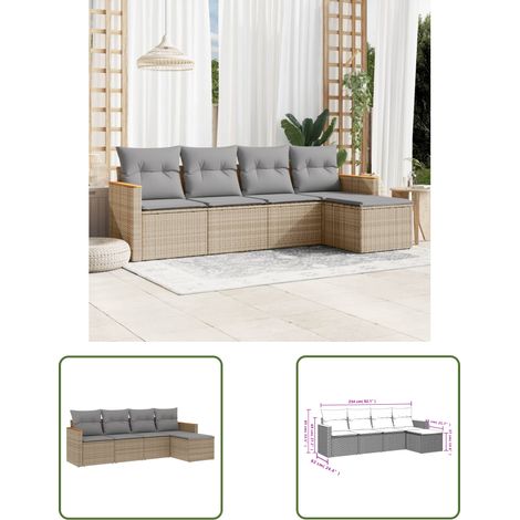 The Living Store Salon de jardin avec coussins 5 pcs beige résine tressée - Ensemble Salon De Jardin - Meubles De Jardin - Salon Extérieur - Canapé Jardin - Résine Tressée (1/3)